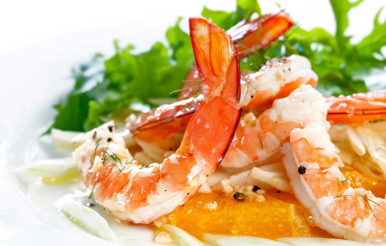 Photo wallpaper greens, sauce, shrimp