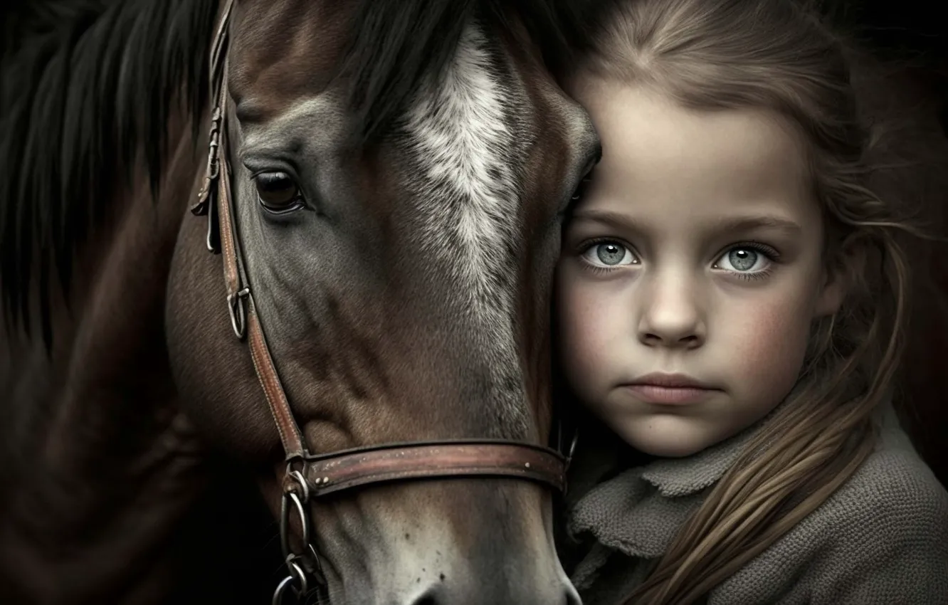 Photo wallpaper look, each, horse, horse, graphics, portrait, art, girl