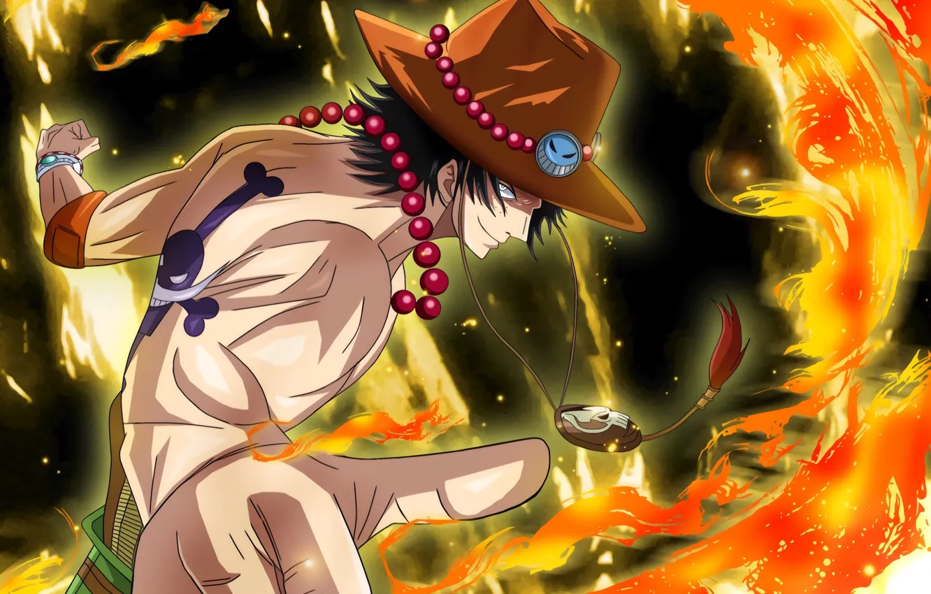 Photo wallpaper fire, hat, pirate, guy, One Piece