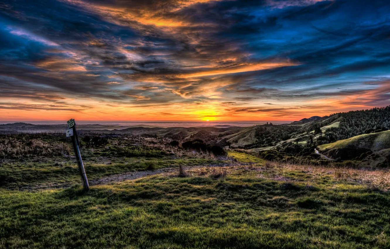 Photo wallpaper field, the sky, landscape, night, HDR