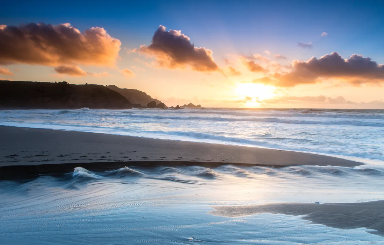 Photo wallpaper sand, beach, the ocean, shore, morning, Pacifica, Rockaway Beach