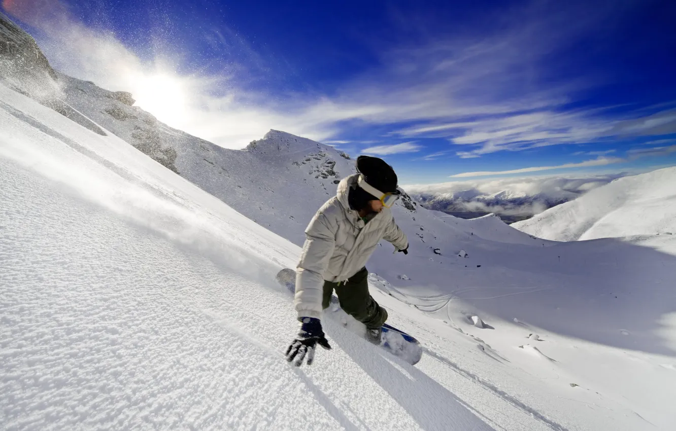Photo wallpaper freedom, mountains, snowboard, adrenaline