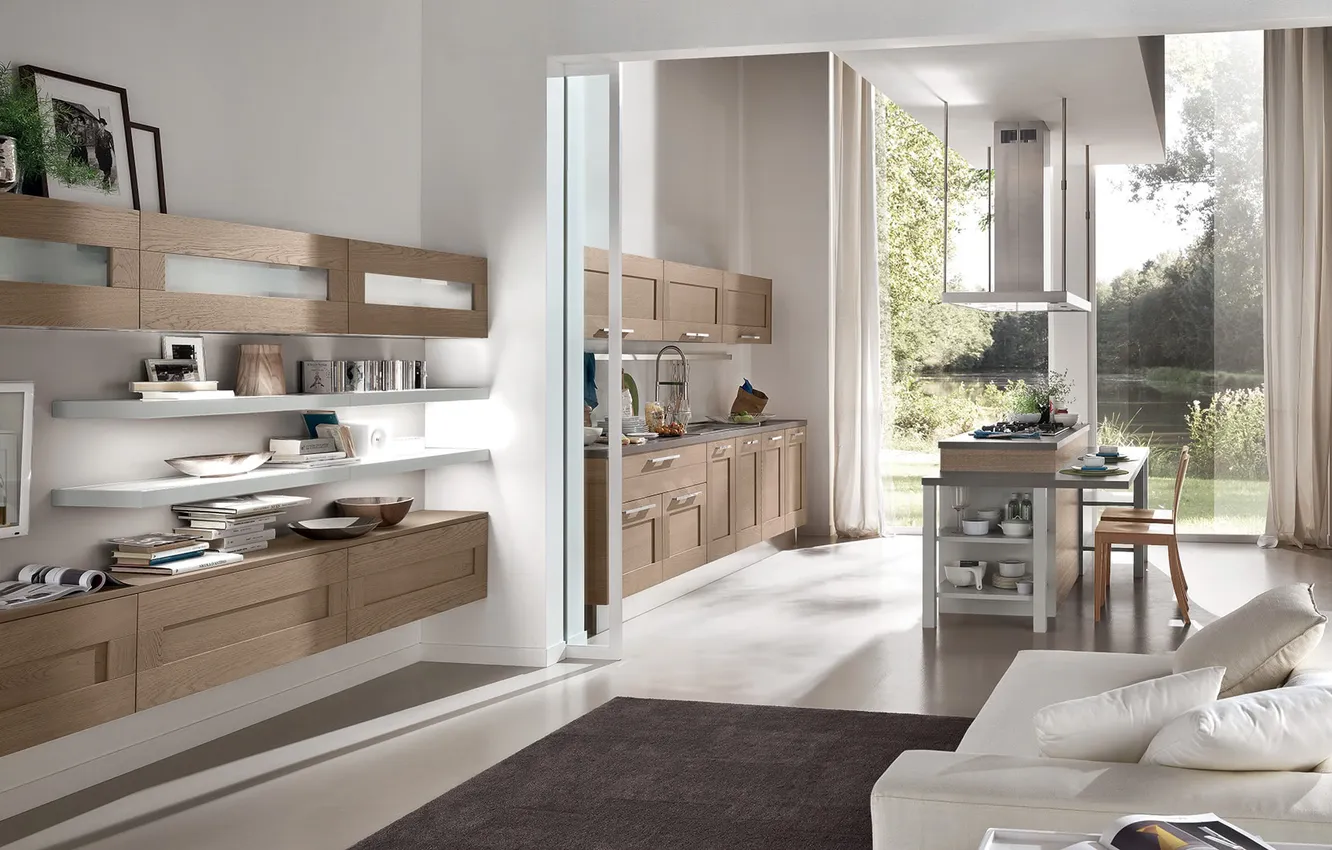 Photo wallpaper style, Villa, interior, Italy, kitchen, living room, dining room, dining area