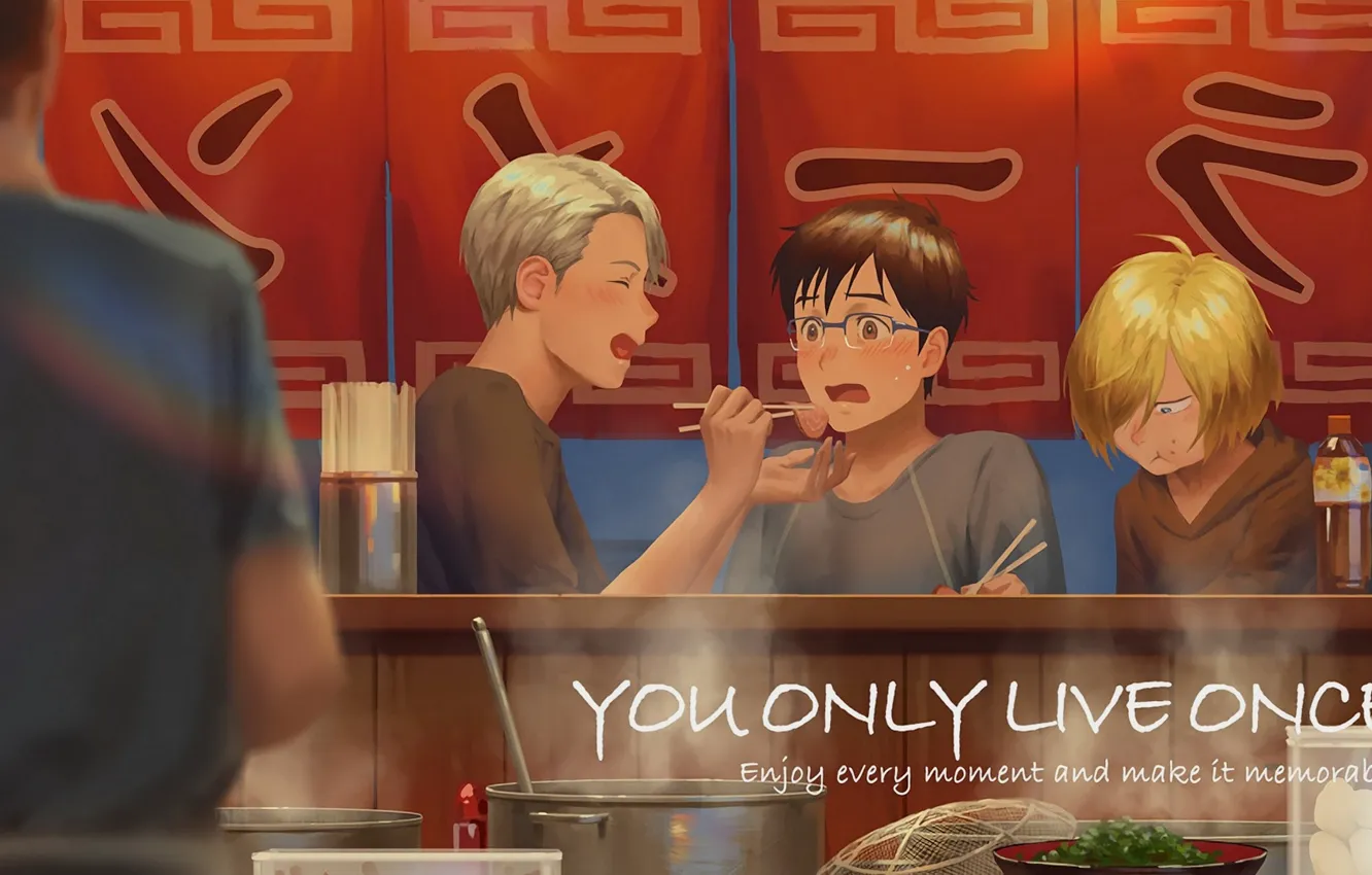 Photo wallpaper anime, art, guy, Yuri on the ice, viktor nikiforov, Viktor Nikiforov, Yuri Katsuki, Yuri Plisetsky