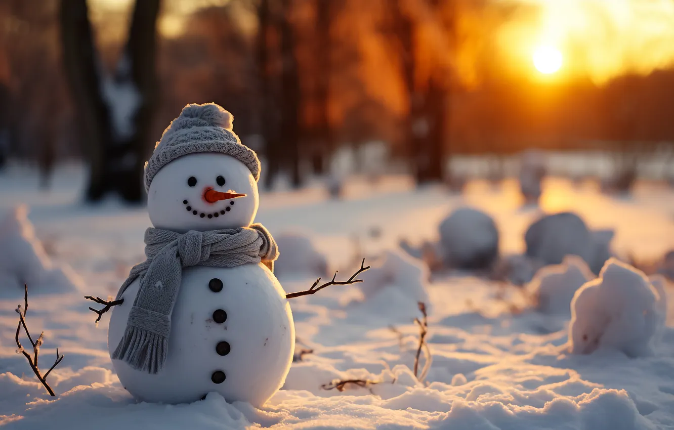 Photo wallpaper winter, snow, new year, Christmas, snowman, Christmas, winter, snow