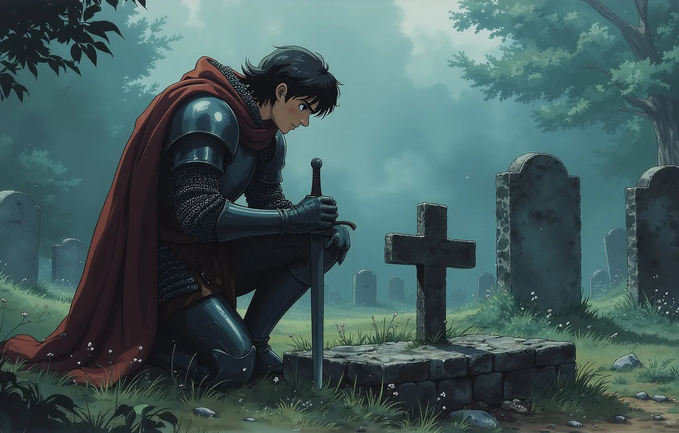 Photo wallpaper cross, knight, animae