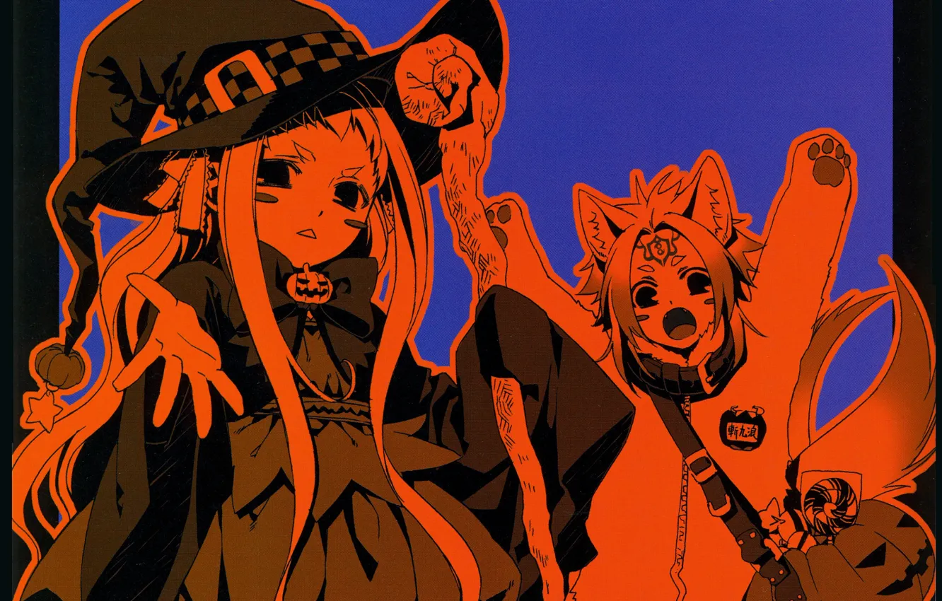 Photo wallpaper witch, halloween, witch, Hiiro no Kakera, pumpkin evil, black magic, crimson shards, Jack