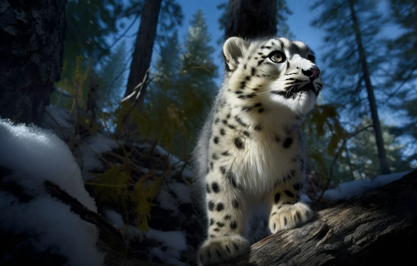 Photo wallpaper winter, forest, the sky, look, light, snow, trees, branches