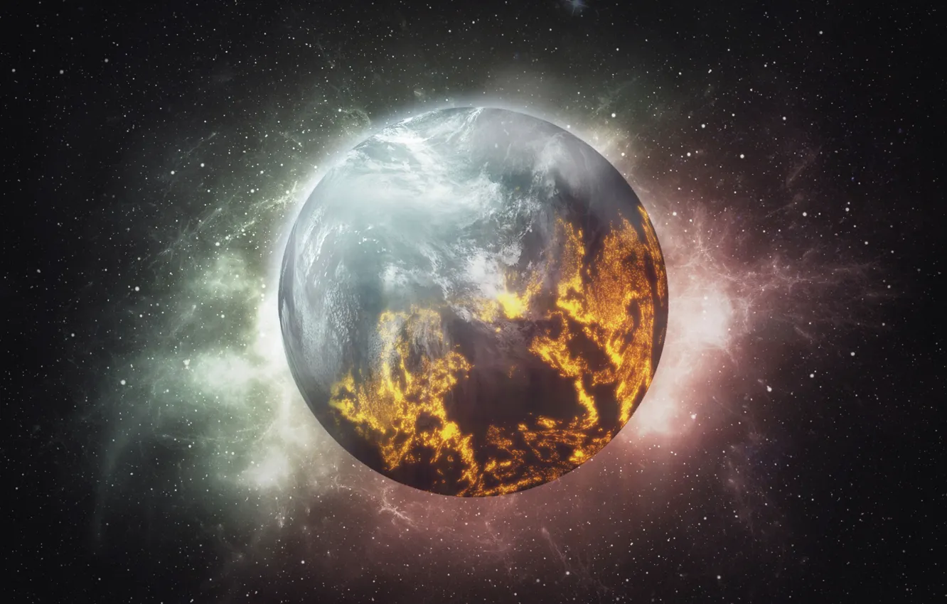 Photo wallpaper space, stars, lights, planet, hearth