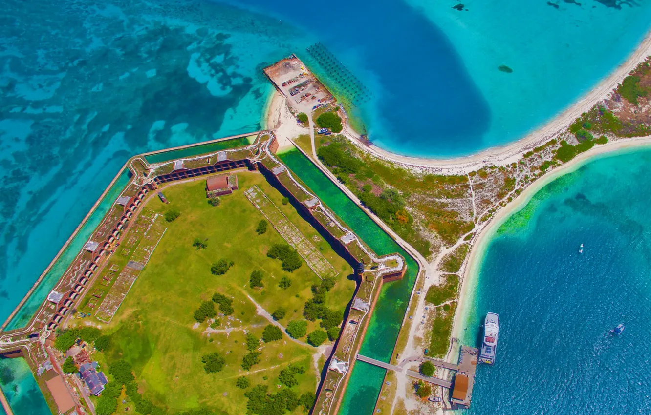 Photo wallpaper sea, FL, USA, fortress, Dry Tortugas National Park, Fort Jefferson