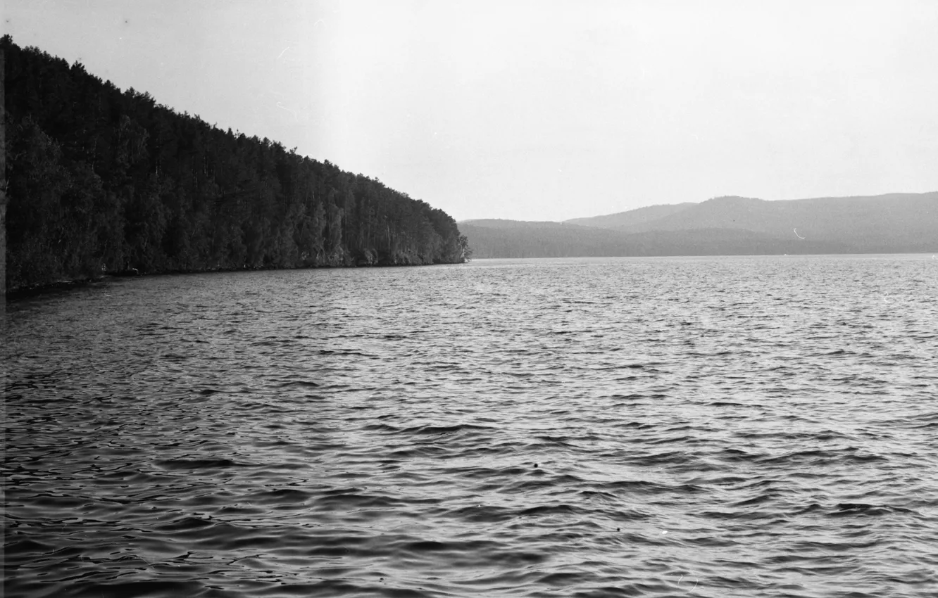 Photo wallpaper landscape, fog, lake, Dark