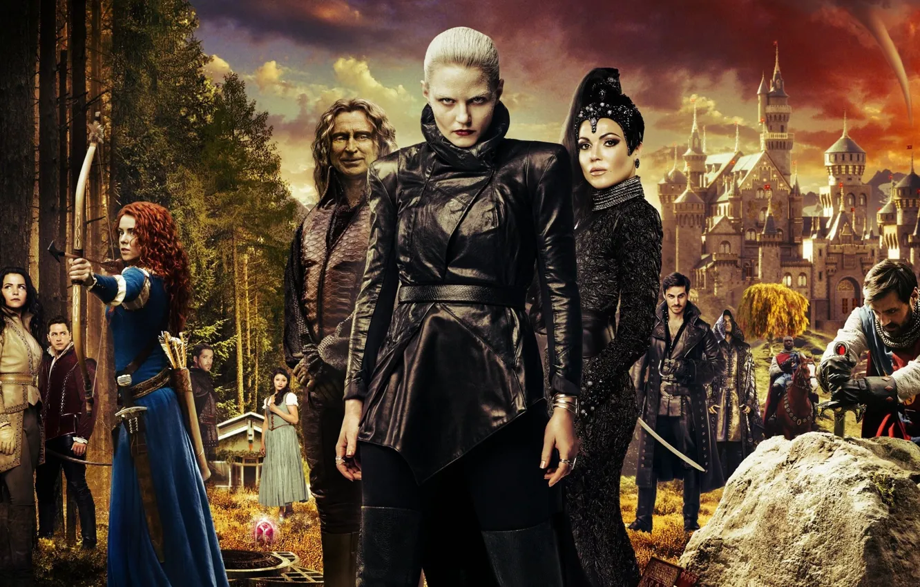 Photo wallpaper forest, castle, collage, fantasy, Jennifer Morrison, the series, poster, knights