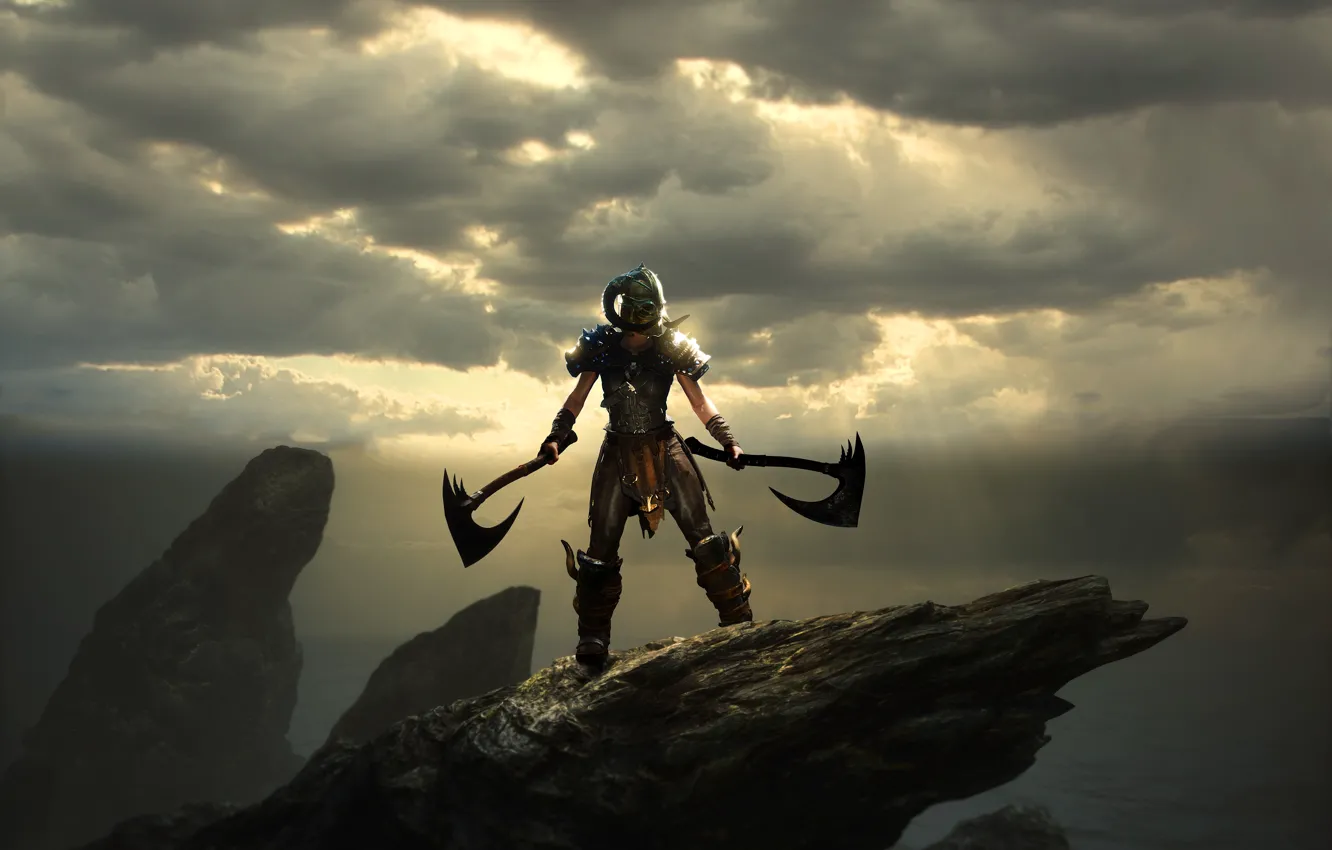 Photo wallpaper warrior, male, axe, game, Human Head Studios, Rune II