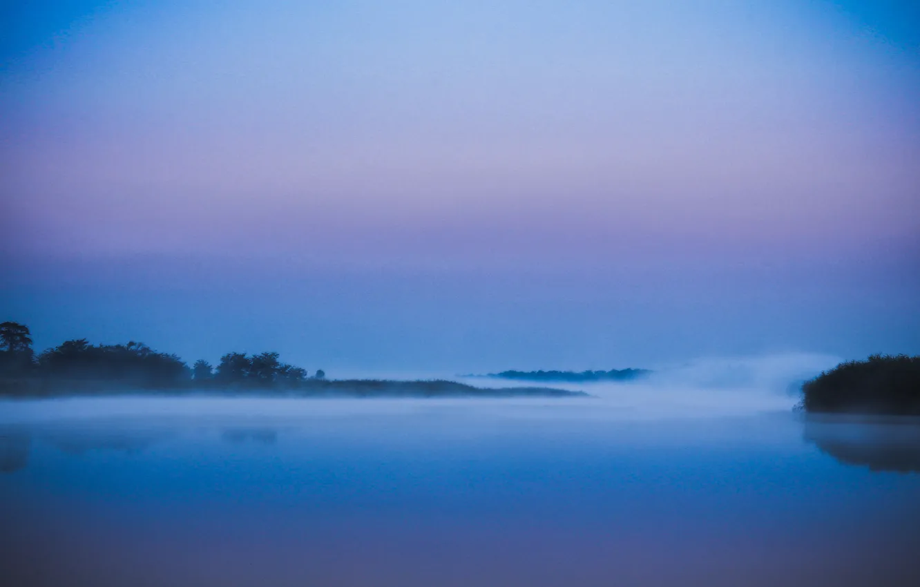 Photo wallpaper fog, river, twilight