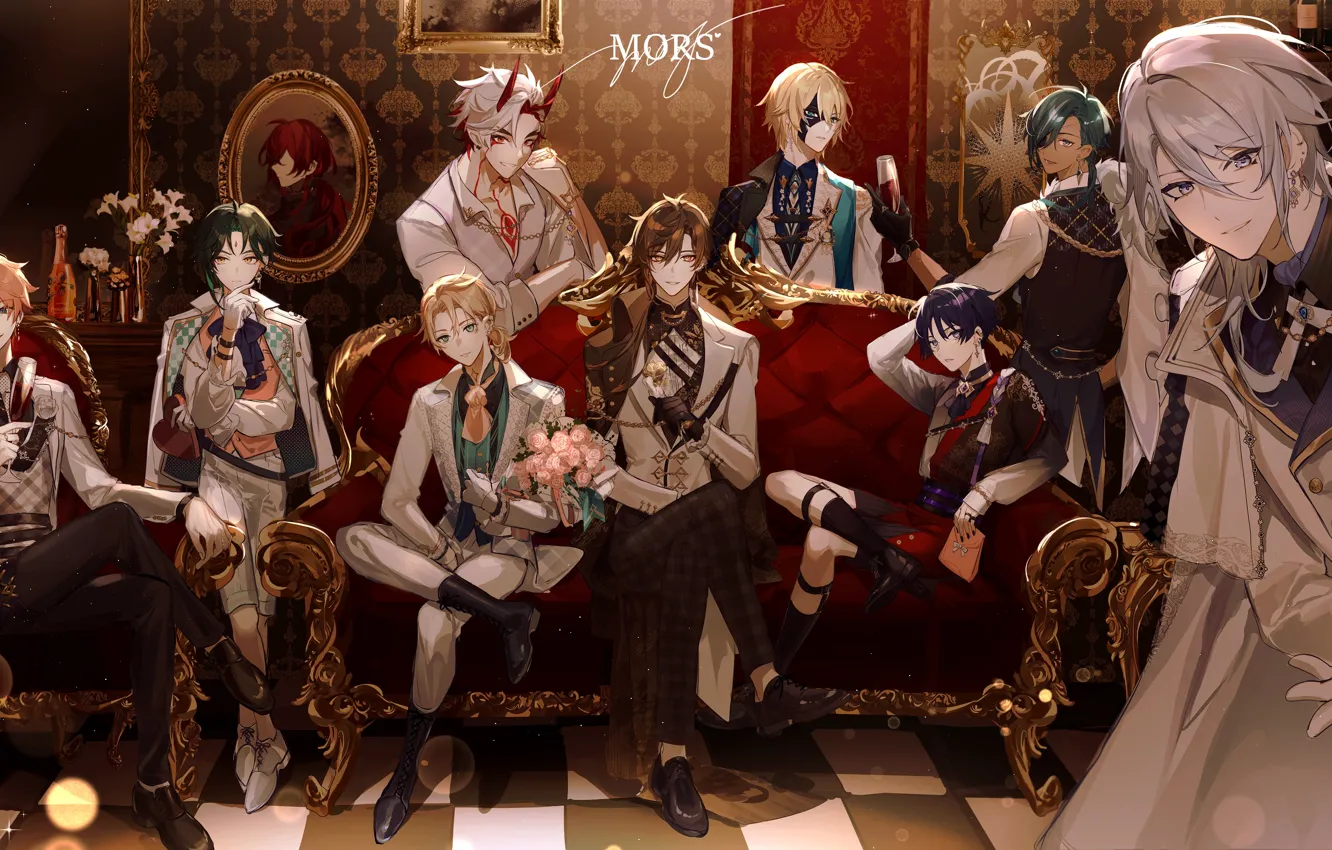 Photo wallpaper flowers, room, gift, wine, the game, guy, Xiao, albedo