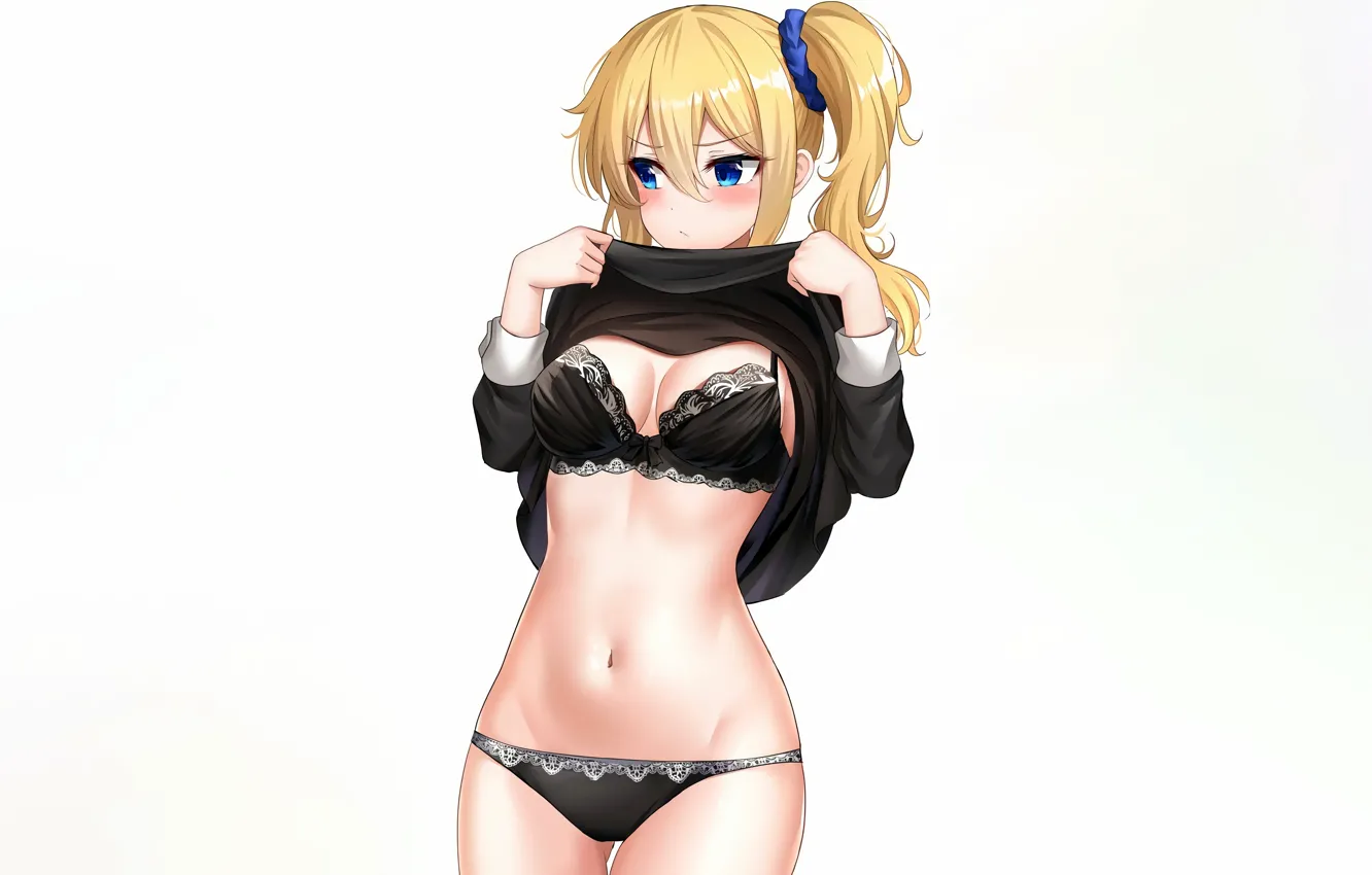 Photo wallpaper girl, sexy, lingerie, bra, cleavage, blouse, panties, long hair