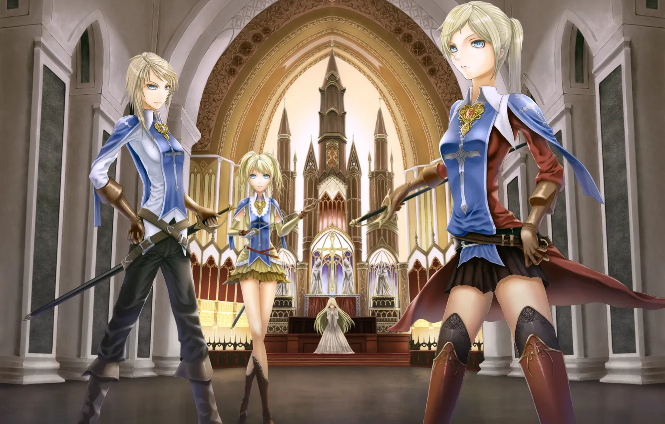Photo wallpaper girl, weapons, cross, temple, the Musketeers