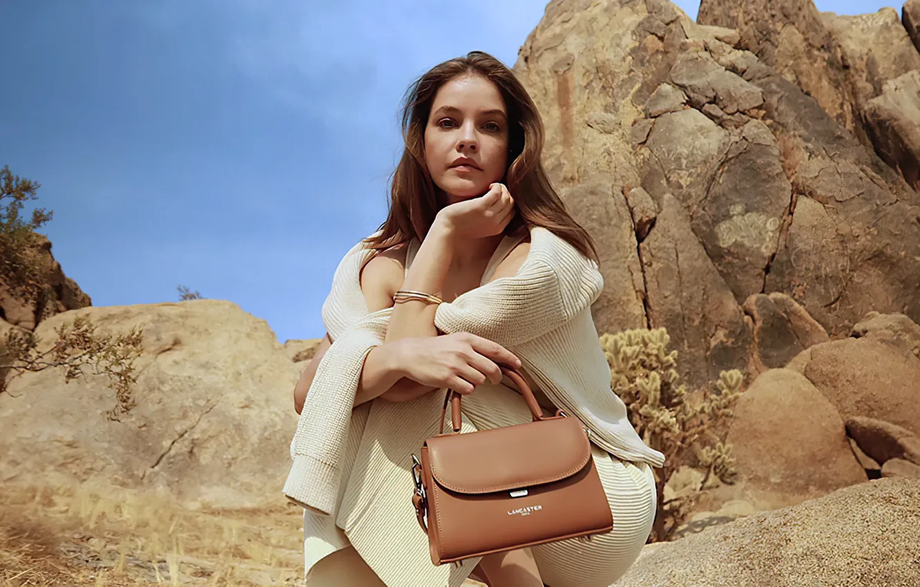 Photo wallpaper look, girl, pose, photo, rocks, model, bag, Barbara Palvin