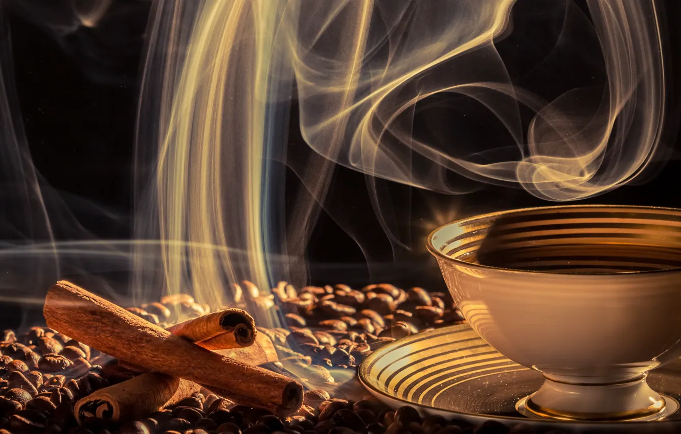 Photo wallpaper coffee, Cup, drink, saucer, grain, smoke