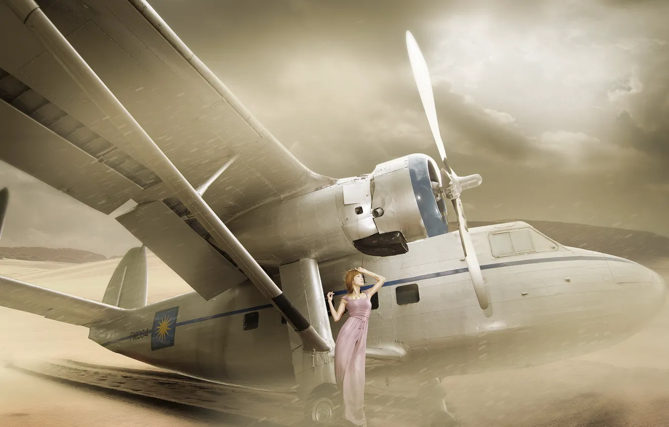 Photo wallpaper girl, Asian, the plane
