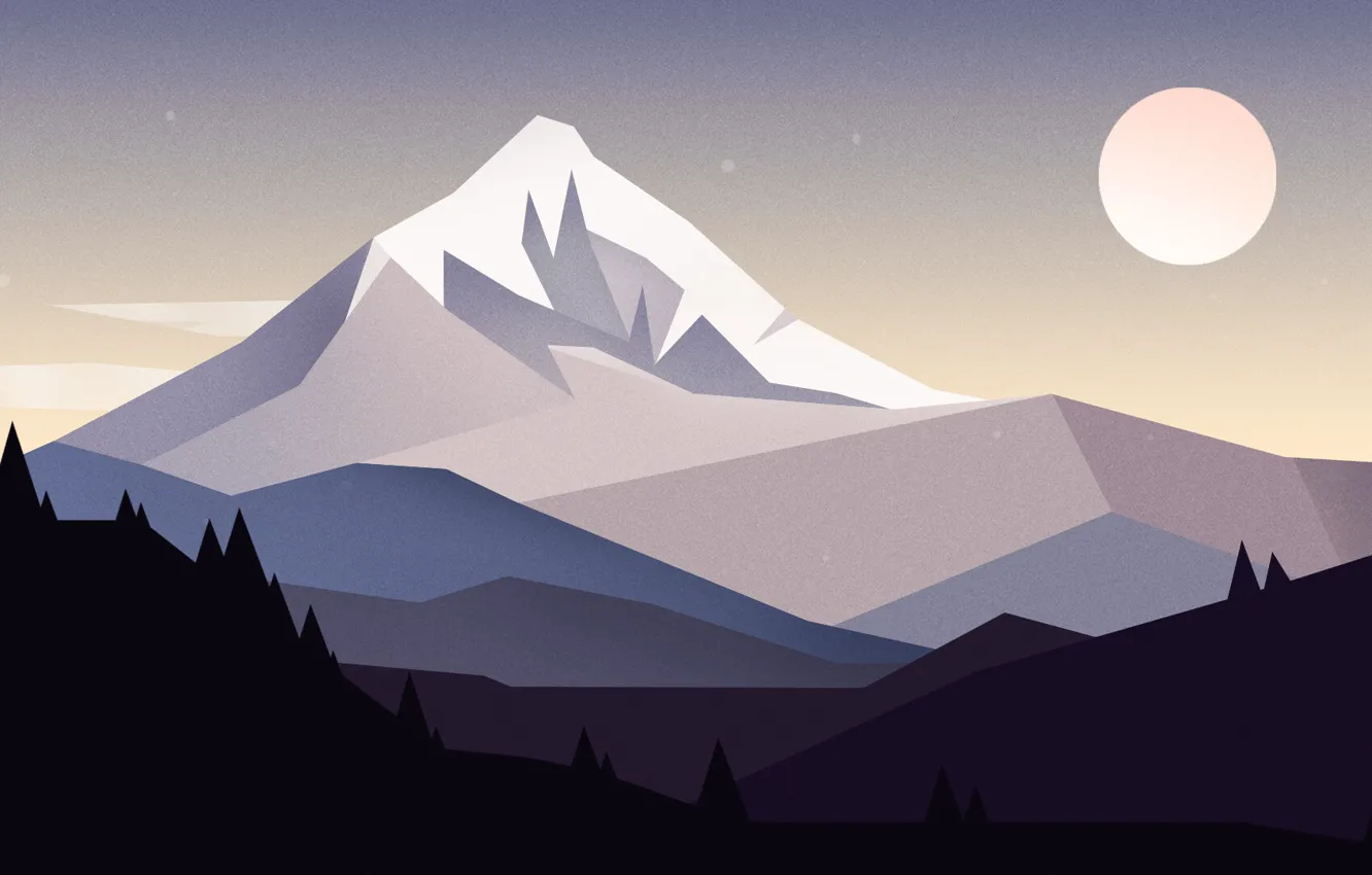 Photo wallpaper landscape, mountains, nature, hills, the moon, minimalism, art, moon