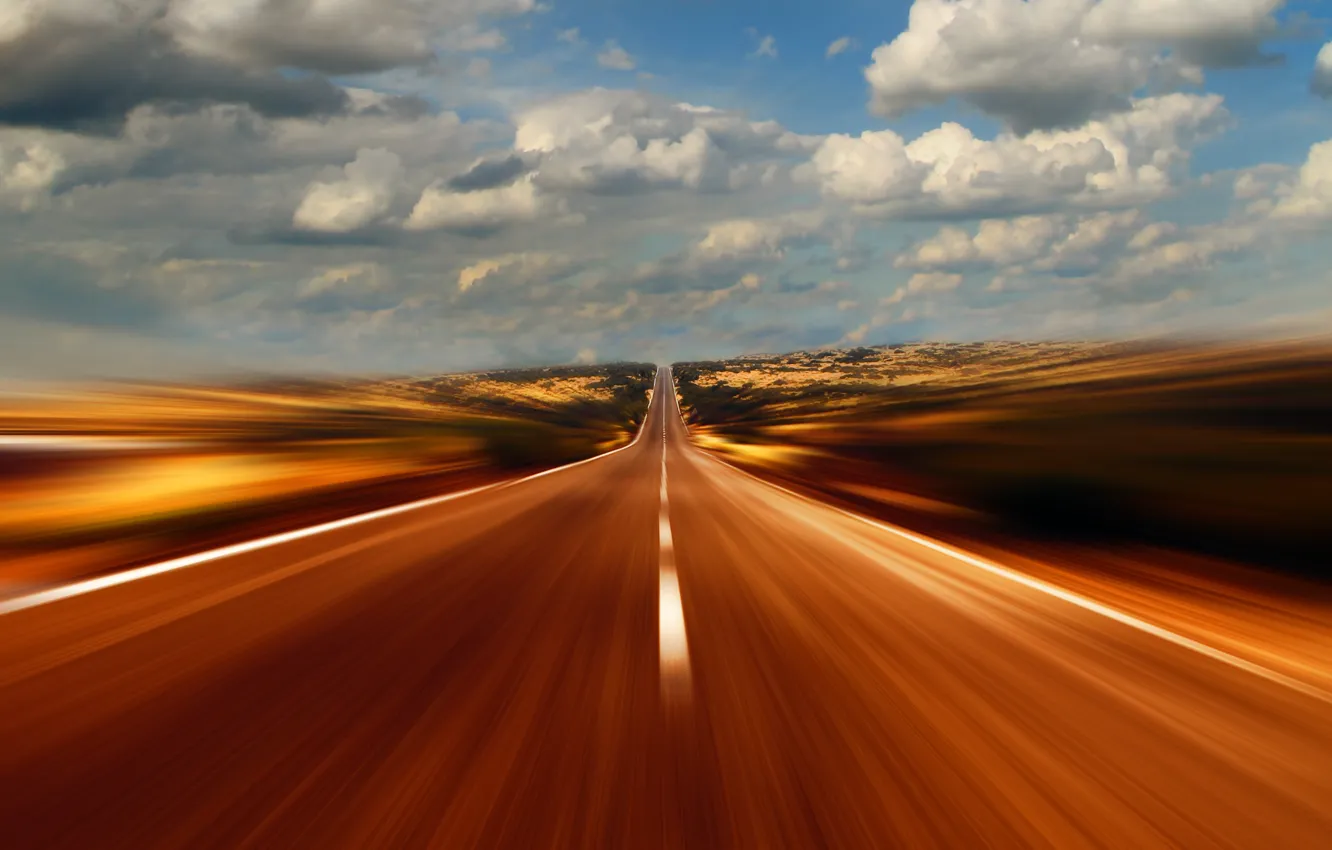 Photo wallpaper road, the sky, clouds, speed, dal