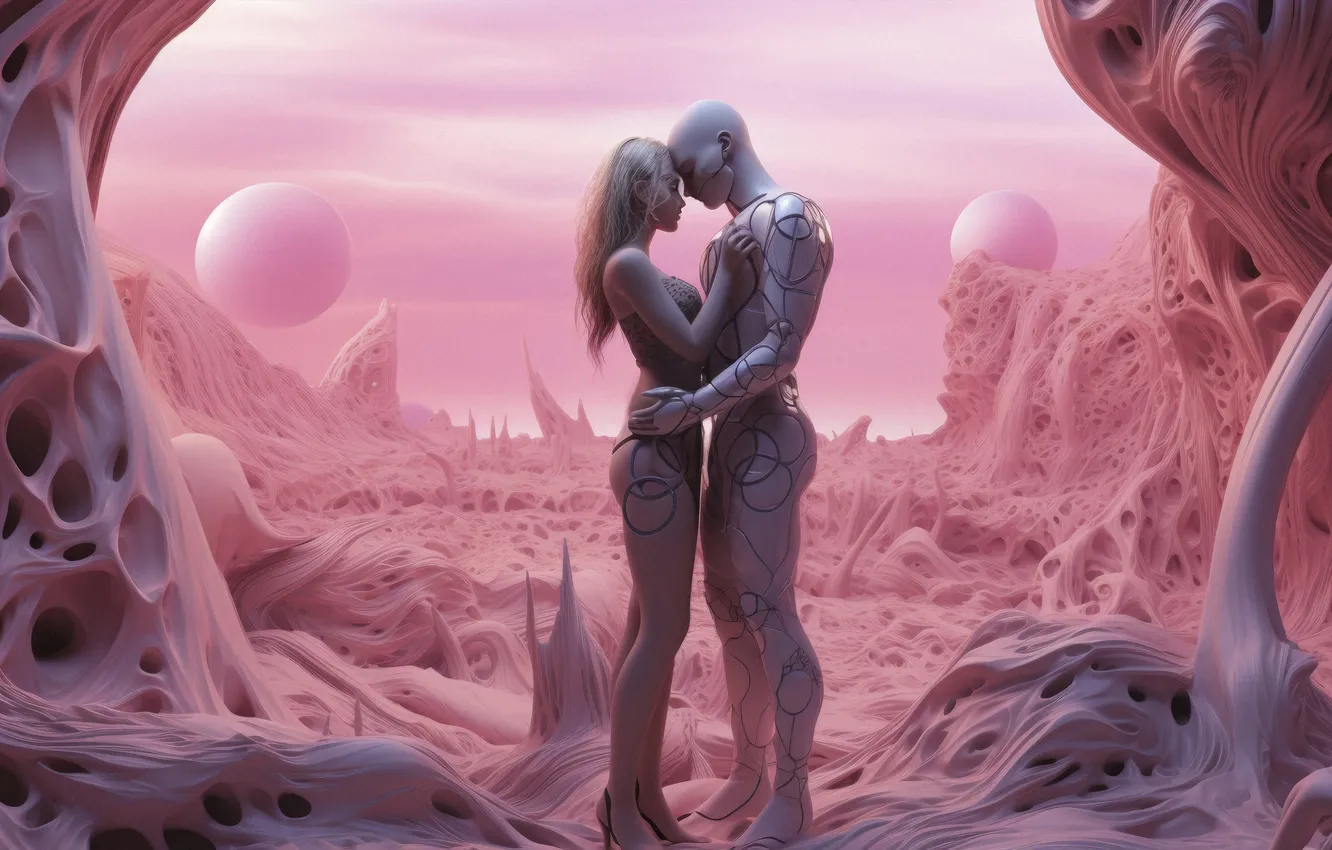 Photo wallpaper look, girl, love, face, fantasy, fiction, robot, portrait