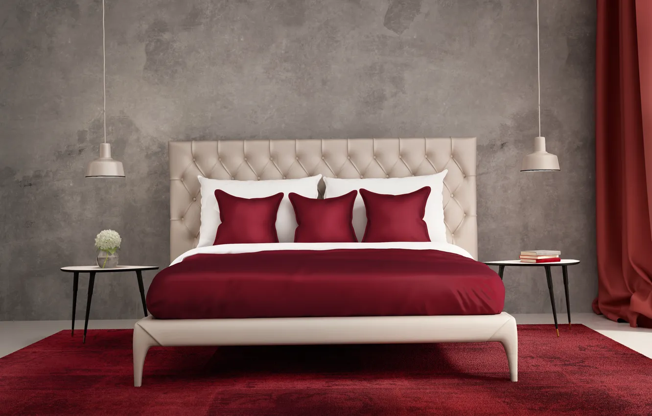 Photo wallpaper design, lamp, bed, interior, pillow, bedroom, modern
