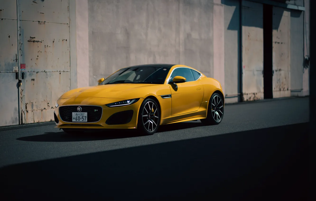 Photo wallpaper Jaguar, yellow, F-Type, Jaguar F-Type R Coupe