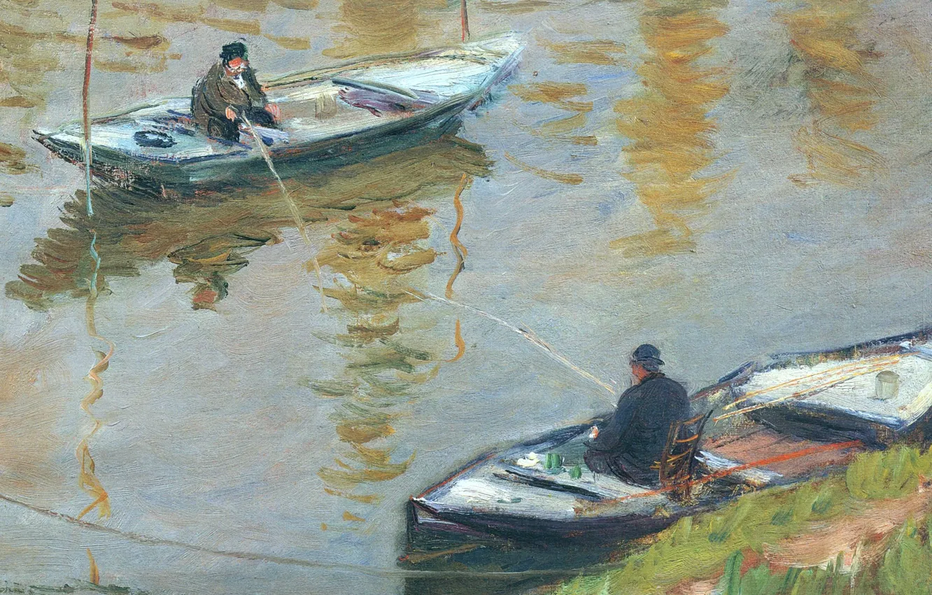 Photo wallpaper landscape, boat, picture, Claude Monet, Two Fishermen