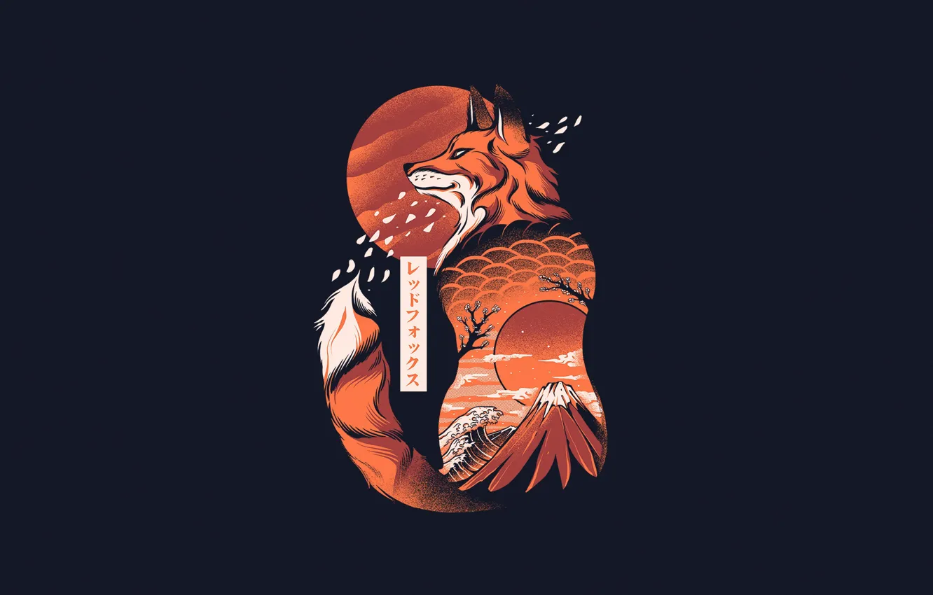 Photo wallpaper style, background, animal, minimalism, Japan, art, Fox, Japan