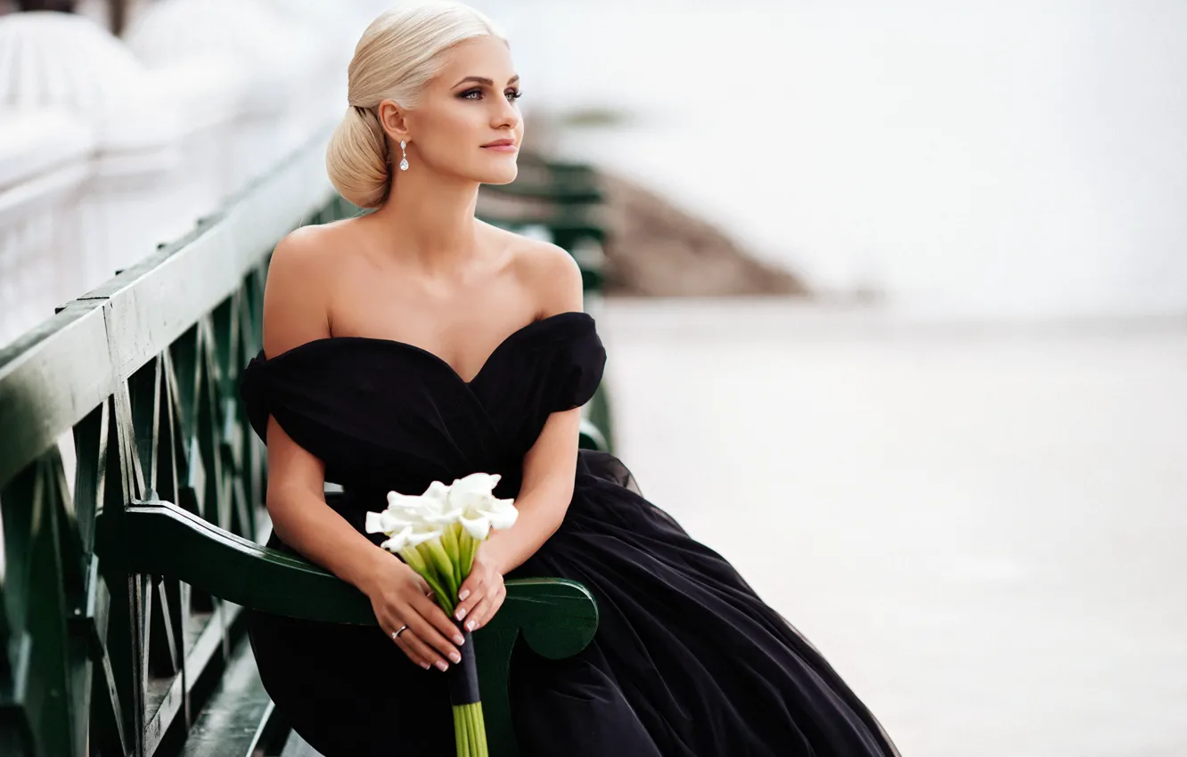 Photo wallpaper look, girl, flowers, pose, dress, beautiful, Alexander Aksenteva