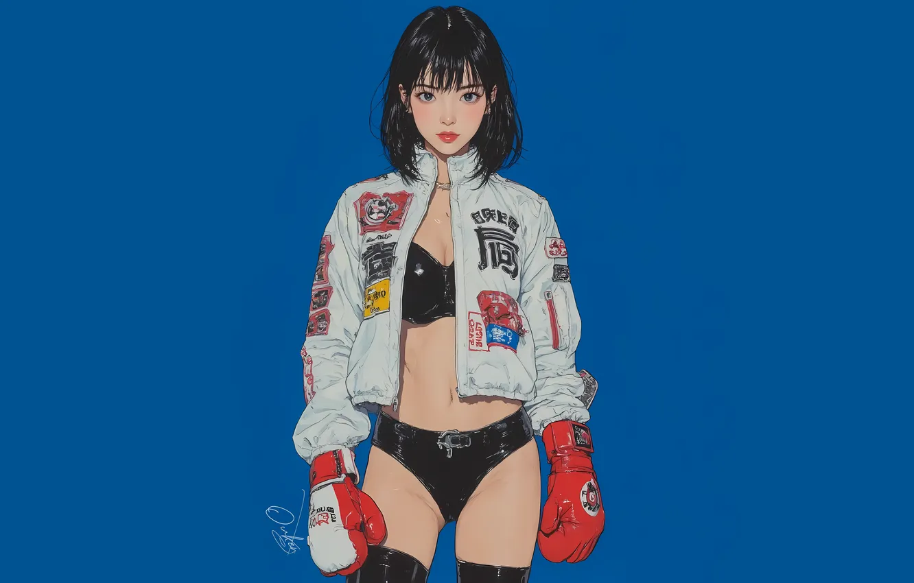 Photo wallpaper blue, boxing, asian, AI Art, OukenM24