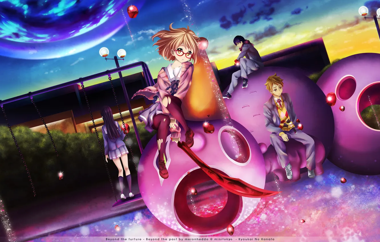 Photo wallpaper the sky, girl, clouds, sunset, anime, art, guy, Playground