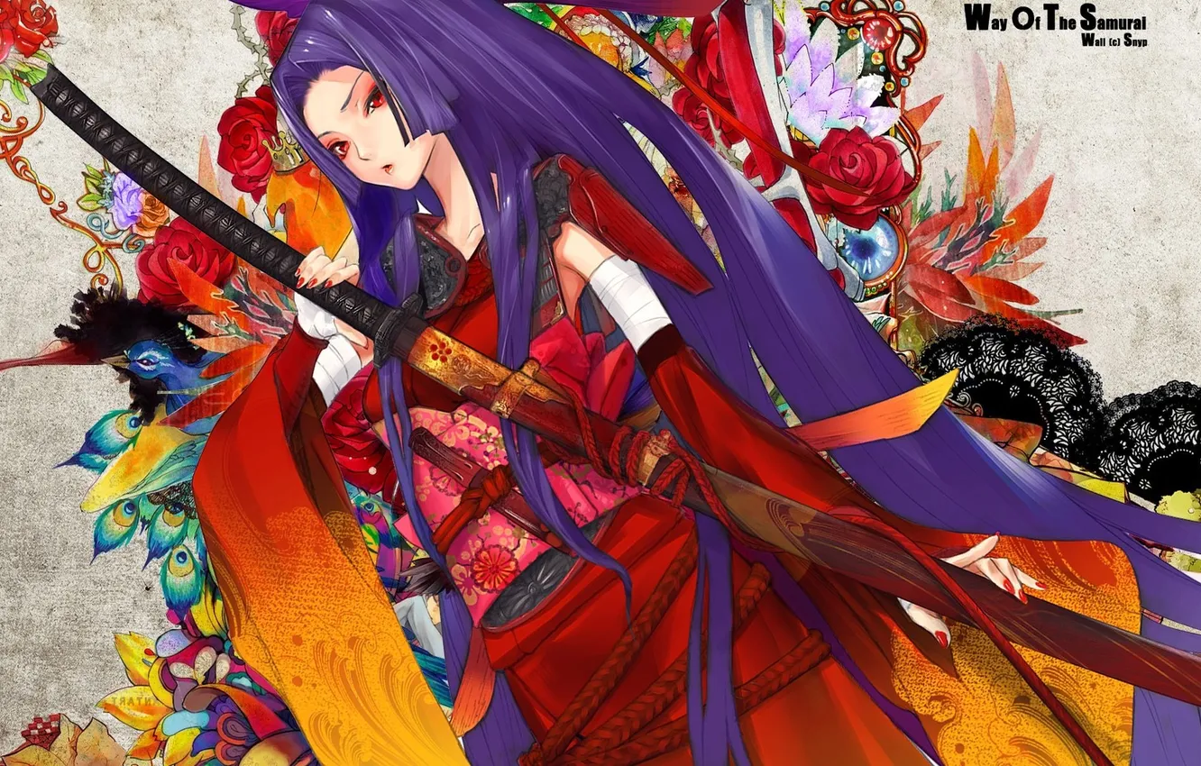 Photo wallpaper girl, pattern, sword, outfit