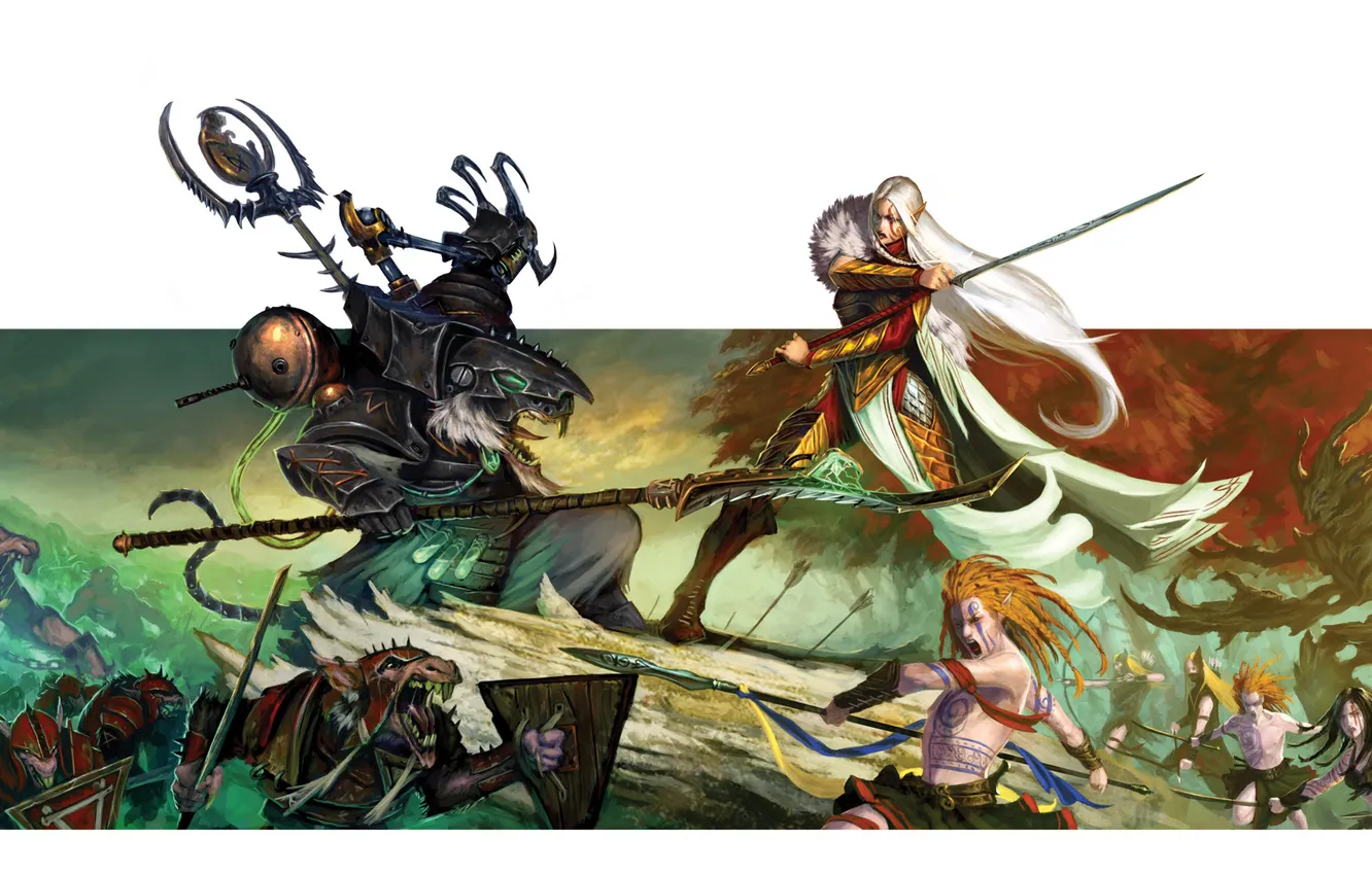 Photo wallpaper weapons, background, fiction, elf, monster, being, battle