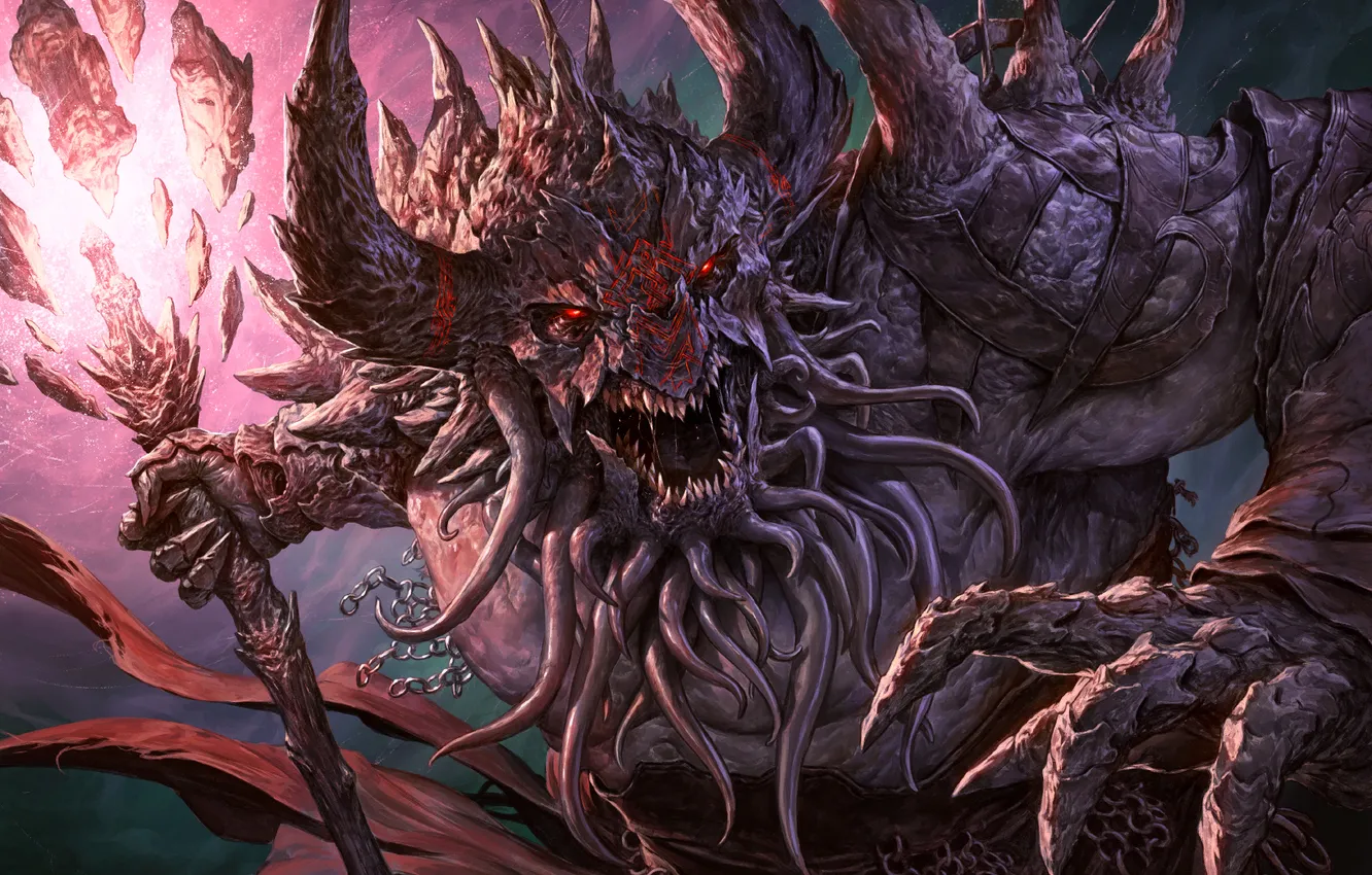 Photo wallpaper colors, demon, fantasy, weapon, creature, scars, tentacles