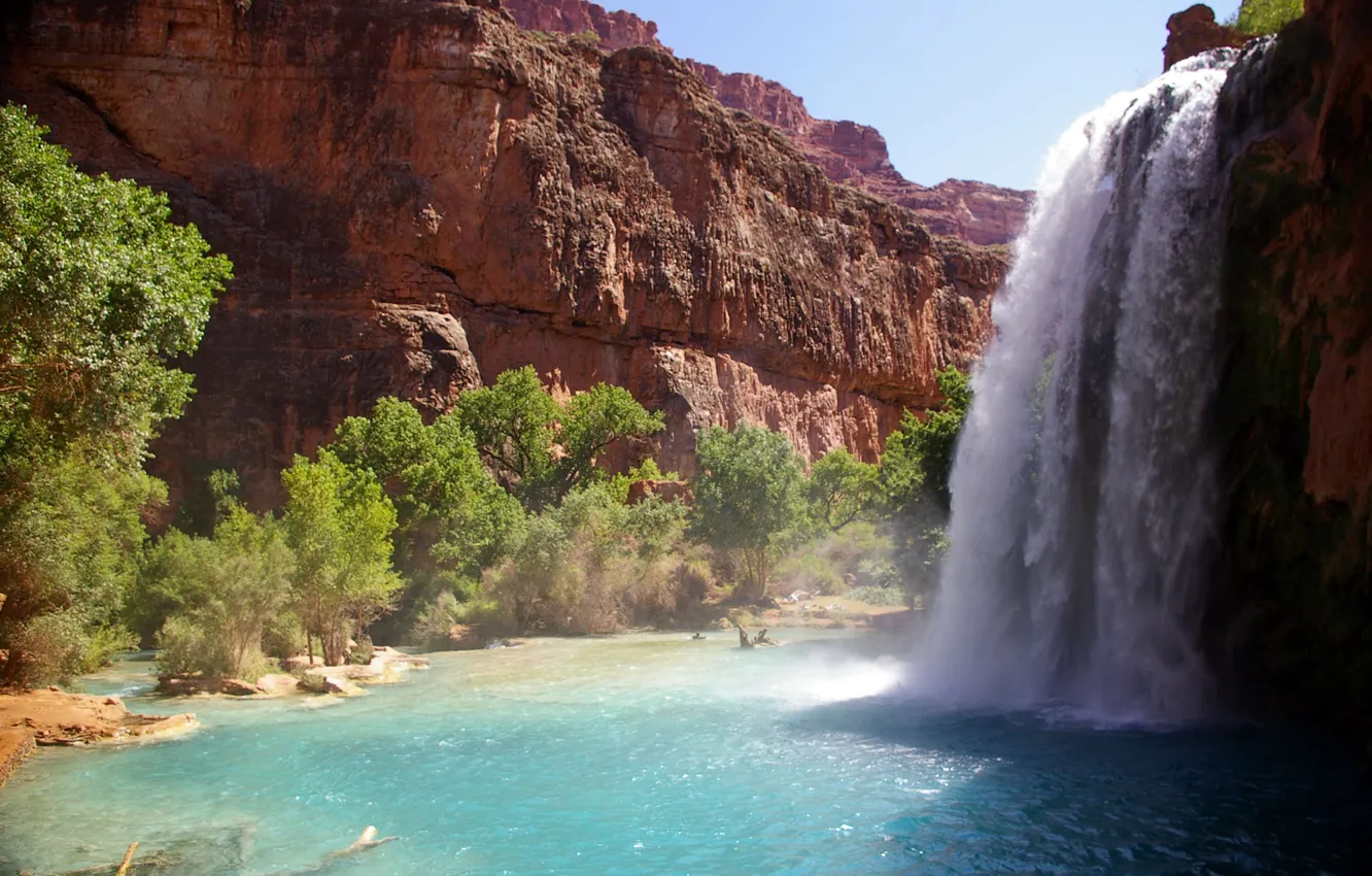 Photo wallpaper mountains, nature, river, waterfall, Arizona, Hava-sui Falls, Grand Canyon National Park, Havasupai Reservation