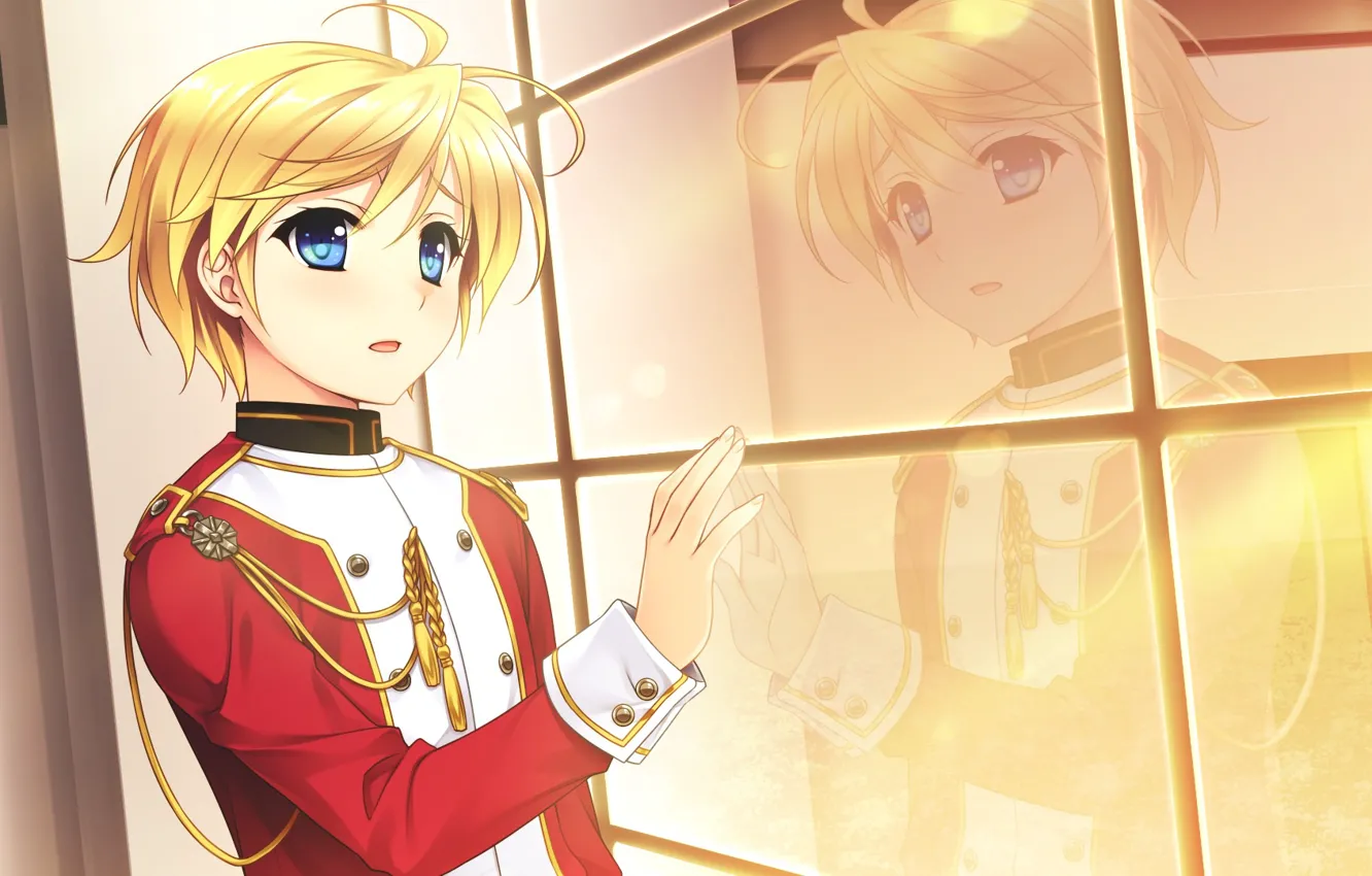 Photo wallpaper sunset, reflection, boy, window, Hello Lady!