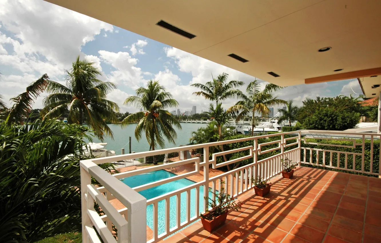 Photo wallpaper nature, palm trees, stay, interior, pool, beautiful, resort