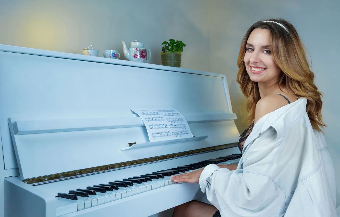 Photo wallpaper long hair, stockings, plan, model, brunette, gorgeous, posing, black bra