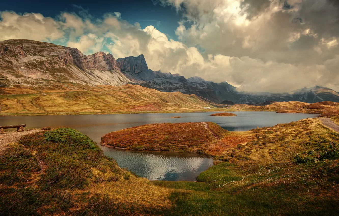 Photo wallpaper clouds, mountains, lake, Switzerland, Alps, Switzerland, Alps, Obwalden