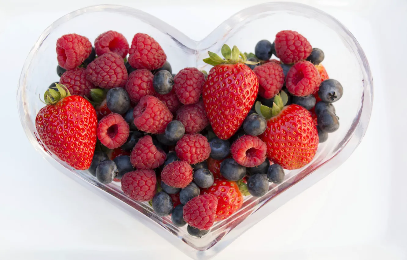 Photo wallpaper berries, raspberry, blueberries, strawberry, plate