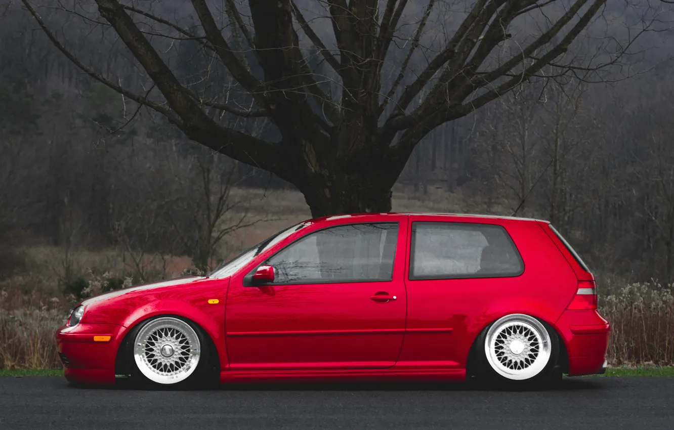 Photo wallpaper red, tuning, volkswagen, profile, red, Golf, golf, Volkswagen