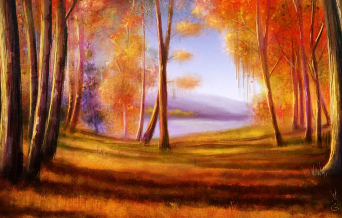Photo wallpaper autumn, forest, trees, nature, art