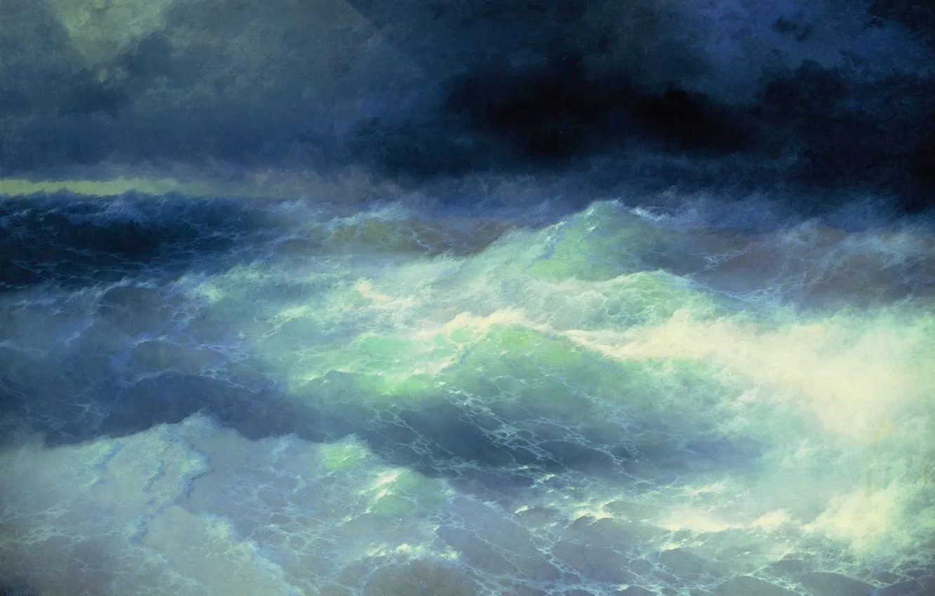 Photo wallpaper sea, storm, Aivazovsky, 1898, Among the waves