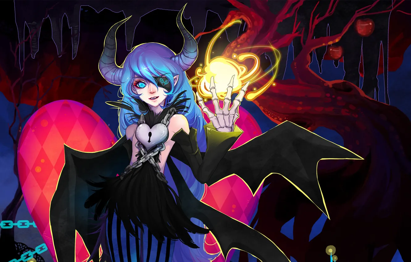 Photo wallpaper castle, the demon, chain, horns, headband