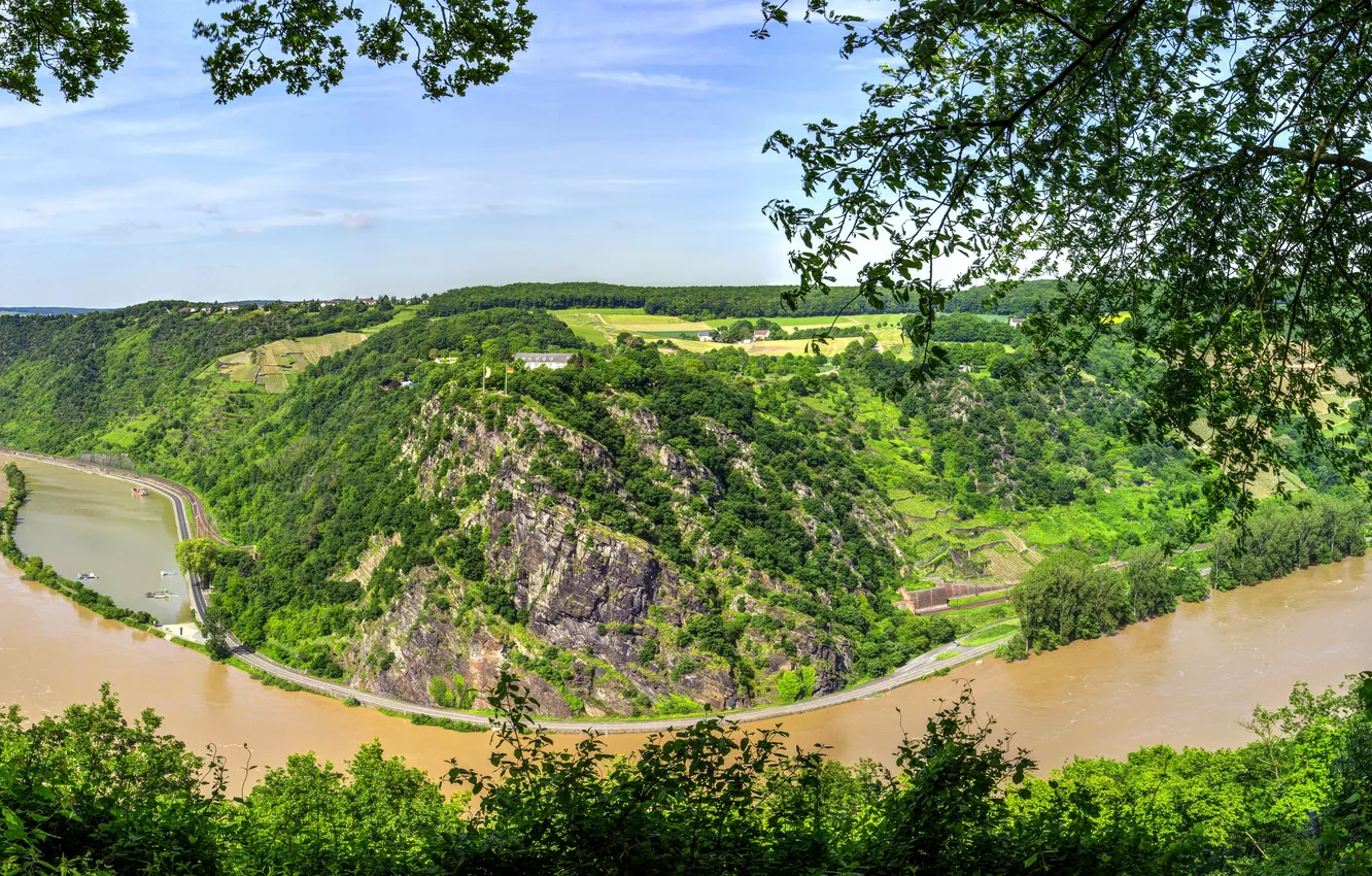 Photo wallpaper landscape, nature, river, mountain, Germany, Oberwesel