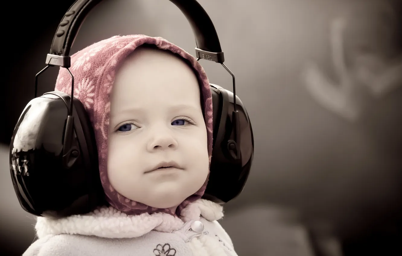 Photo wallpaper children, mood, headphones