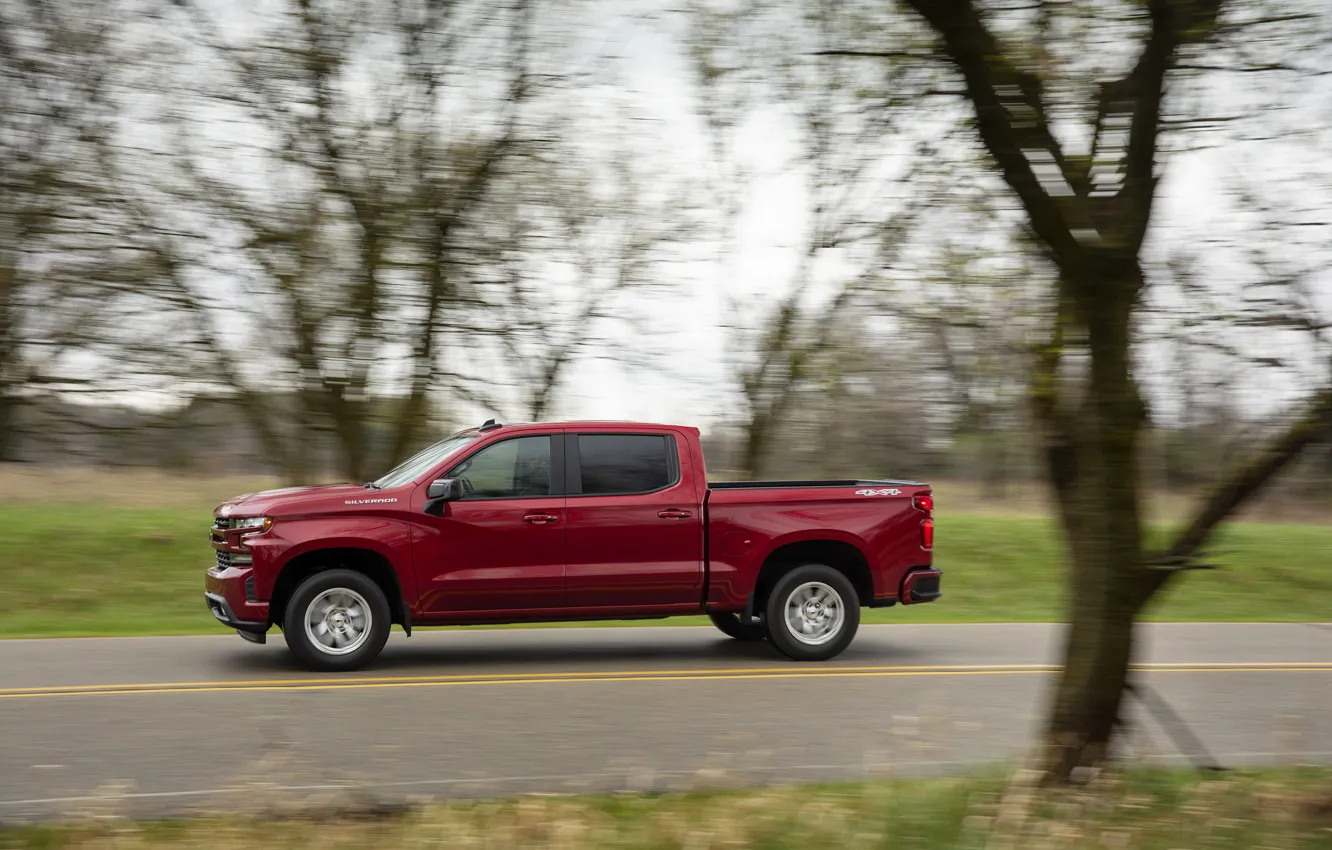 Photo wallpaper red, speed, Chevrolet, pickup, Silverado, 2019, RST